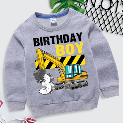 Excavator Print Hoodies Boys Girls Cartoon Number 3 Φούτερ Παιδικά Vintage Ανοιξιάτικα Hoodies Casual Fashion Παιδικά Ρούχα