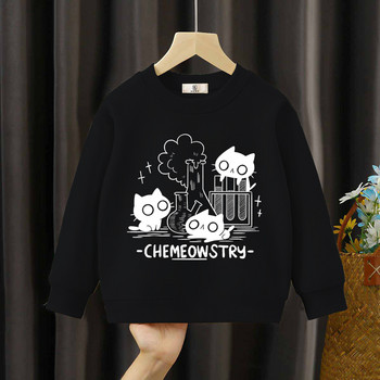 Chemeowstry Класически детски суитчъри с качулка Сладка черна котка Детско облекло Суичъри с научен принт Момичета Момчета Черна котка Суичъри
