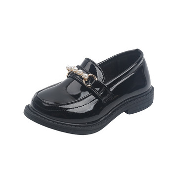 Δερμάτινο παπούτσι για κορίτσια για σχολικό πάρτι Παιδικά μαύρα μοκασίνια slip-on Παιδικά φλατ Μόδα British Pearls Beading Νέα παπούτσια για κορίτσια
