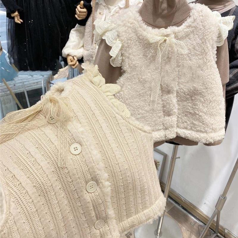Zimski topli kaput za djevojčice, dječji prsluk od janjećeg krzna s plišem i debljinom za nošenje s obje strane, jesenski gornji dio, dječja odjeća za djevojčice