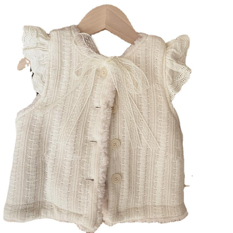 Zimski topli kaput za djevojčice, dječji prsluk od janjećeg krzna s plišem i debljinom za nošenje s obje strane, jesenski gornji dio, dječja odjeća za djevojčice