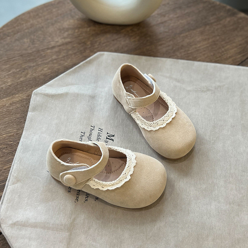 Cipele za djevojčice Jesen 2023. Retro Čipkane Dječje mokasine Antilop Koža Princess Ležerne ravne cipele S okruglim prstima Meki donji dio Dječje cipele 여아구두