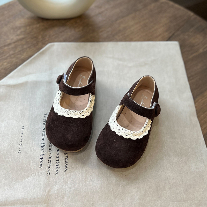 Cipele za djevojčice Jesen 2023. Retro Čipkane Dječje mokasine Antilop Koža Princess Ležerne ravne cipele S okruglim prstima Meki donji dio Dječje cipele 여아구두