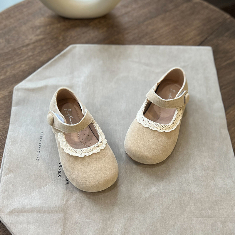 Cipele za djevojčice Jesen 2023. Retro Čipkane Dječje mokasine Antilop Koža Princess Ležerne ravne cipele S okruglim prstima Meki donji dio Dječje cipele 여아구두