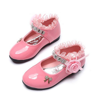 Νέα 2024 φθινοπωρινά λουλούδια για κορίτσια Παπούτσια χαριτωμένα παπιγιόν για μωρά με στρας Μέγεθος 21-30 Princess Lace Δερμάτινα παπούτσια Zapatos De Niña