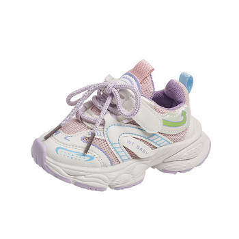 Нови пролетни детски ежедневни спортни обувки Модни райета Дишаща мрежеста мека дъна Неплъзгащи се детски маратонки за момчета Момичета G08231