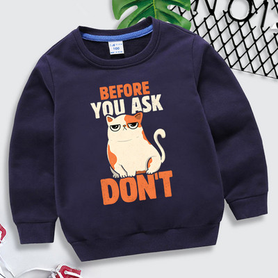 Παιδιά Harajuku Cats Animal Blue Hoodies Πριν ρωτήσετε Μην εκτυπώνετε Παιδικά Ρούχα Κορίτσια Μόδα Φούτερ Kawaii Μπλουζάκια για αγόρια