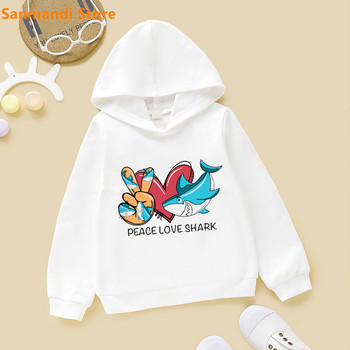 Cute Kids Hoodie Peace Love Cat/Dog/Flamingo Animal Print Φούτερ για κορίτσια για αγόρια Λευκή κουκούλα Plus Velvet Fleece πουλόβερ 3-16Y