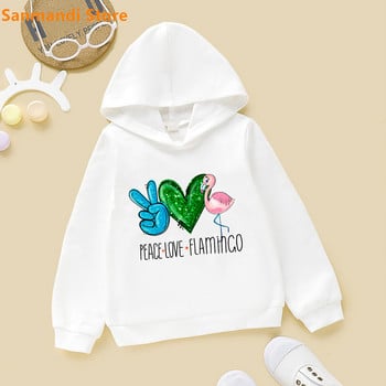 Cute Kids Hoodie Peace Love Cat/Dog/Flamingo Animal Print Φούτερ για κορίτσια για αγόρια Λευκή κουκούλα Plus Velvet Fleece πουλόβερ 3-16Y