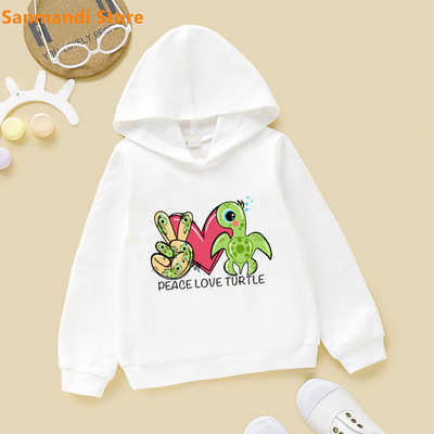 Cute Kids Hoodie Peace Love Cat/Dog/Flamingo Animal Print Φούτερ για κορίτσια για αγόρια Λευκή κουκούλα Plus Velvet Fleece πουλόβερ 3-16Y