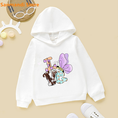 Cute Kids Hoodie Peace Love Cat/Dog/Flamingo Animal Print Φούτερ για κορίτσια για αγόρια Λευκή κουκούλα Plus Velvet Fleece πουλόβερ 3-16Y