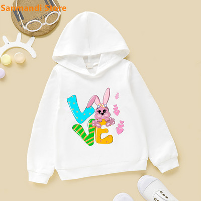 Cute Kids Hoodie Peace Love Cat/Dog/Flamingo Animal Print Φούτερ για κορίτσια για αγόρια Λευκή κουκούλα Plus Velvet Fleece πουλόβερ 3-16Y