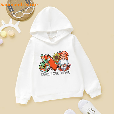 Cute Kids Hoodie Peace Love Cat/Dog/Flamingo Animal Print Φούτερ για κορίτσια για αγόρια Λευκή κουκούλα Plus Velvet Fleece πουλόβερ 3-16Y