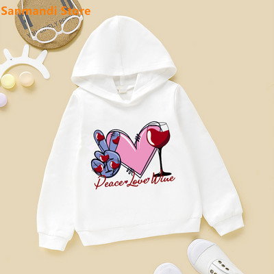 Cute Kids Hoodie Peace Love Cat/Dog/Flamingo Animal Print Φούτερ για κορίτσια για αγόρια Λευκή κουκούλα Plus Velvet Fleece πουλόβερ 3-16Y
