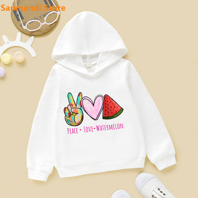 Cute Kids Hoodie Peace Love Cat/Dog/Flamingo Animal Print Φούτερ για κορίτσια για αγόρια Λευκή κουκούλα Plus Velvet Fleece πουλόβερ 3-16Y