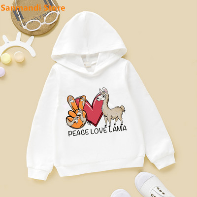 Cute Kids Hoodie Peace Love Cat/Dog/Flamingo Animal Print Φούτερ για κορίτσια για αγόρια Λευκή κουκούλα Plus Velvet Fleece πουλόβερ 3-16Y
