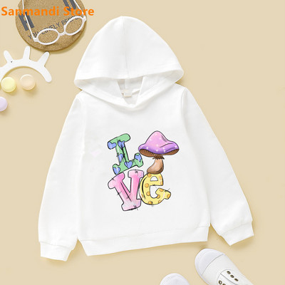 Cute Kids Hoodie Peace Love Cat/Dog/Flamingo Animal Print Φούτερ για κορίτσια για αγόρια Λευκή κουκούλα Plus Velvet Fleece πουλόβερ 3-16Y
