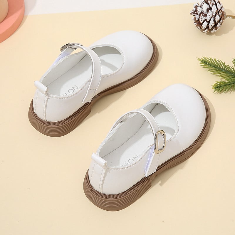 Proljetne i jesenske nove male kožne cipele s okruglom glavom za djevojčice, protiv klizanja, za dječje jednobojne prozračne cipele s mekim potplatom