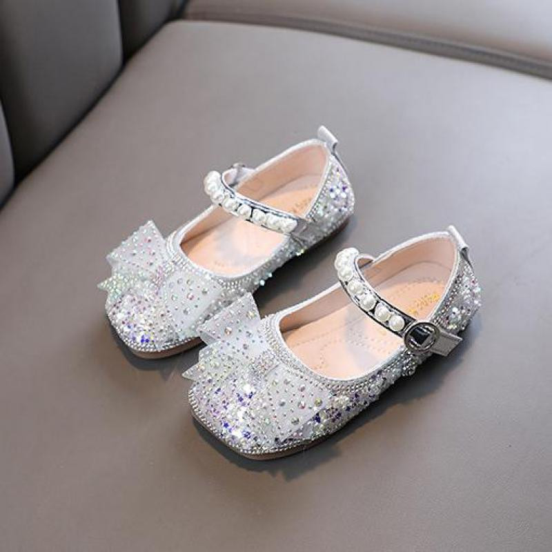 Šljokice Bling Mašna Cipele za djevojčice Princess Nove cipele za svadbene nastupe Proljeće Jesen Nove ravne cipele H992