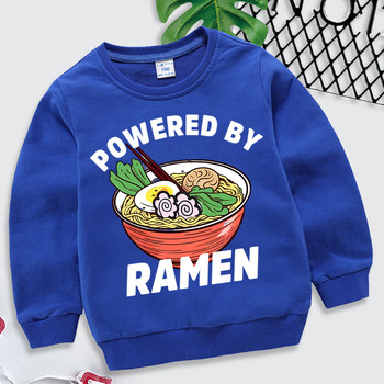 Powered By Ramen Print Baby Boys Hoodies Японски Ramen Детски дрехи Момичета Карикатура Noodle Bowl Y2k Sudadera Моден пуловер