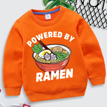 Powered By Ramen Print Baby Boys Hoodies Японски Ramen Детски дрехи Момичета Карикатура Noodle Bowl Y2k Sudadera Моден пуловер