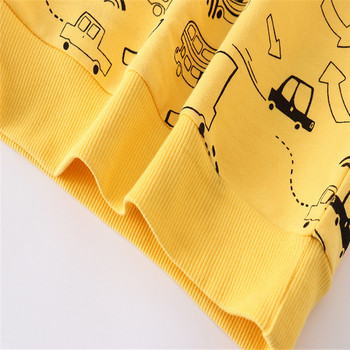 Jumping Meters Ново пристигане Жълти суичъри за момчета Автомобили Карикатура Бебешки памучни дрехи Есен Пролет Детски блузи с качулка Ризи