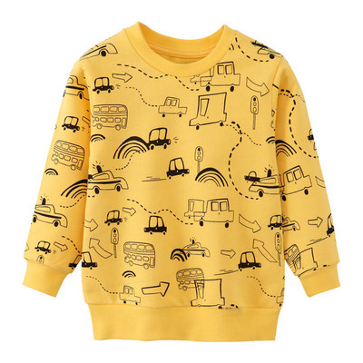 Jumping Meters New Arrival Yellow Boys Sweatshirts Cars Print Cartoon Βρεφικά βαμβακερά ρούχα Φθινόπωρο Άνοιξη Παιδικά Φούτερ πουκάμισα