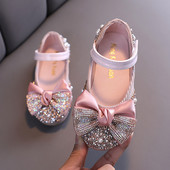Νέα Παιδικά Δερμάτινα Παπούτσια Rhinestone Φιόγκος Πριγκίπισσα Κοριτσίστικα Παπούτσια χορού Βρεφικά Φοιτητικά Flats Παιδικά Παπούτσια Performance D785