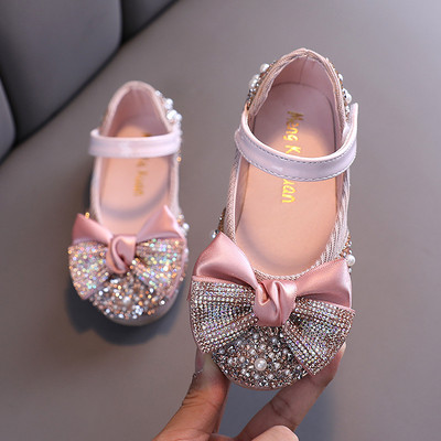 Νέα Παιδικά Δερμάτινα Παπούτσια Rhinestone Φιόγκος Πριγκίπισσα Κοριτσίστικα Παπούτσια χορού Βρεφικά Φοιτητικά Flats Παιδικά Παπούτσια Performance D785