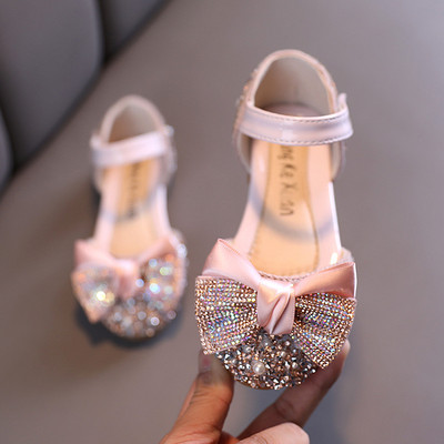 Νέα Παιδικά Δερμάτινα Παπούτσια Rhinestone Φιόγκος Πριγκίπισσα Κοριτσίστικα Παπούτσια χορού Βρεφικά Φοιτητικά Flats Παιδικά Παπούτσια Performance D785