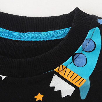 2023 Пролет Есен Нов детски суитшърт Карикатурен ракетен принт с кръгло деколте Тениска с дълъг ръкав за момчета Детски пуловер Топ