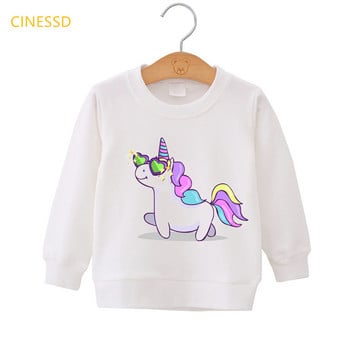 Harajuku Kawaii Cartoon Rainbow Unicorn Print Αστείο παιδικό φούτερ Λευκό Ροζ Κίτρινο Αγόρια Ρούχα Κοριτσίστικα Πουλόβερ με κουκούλα