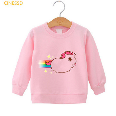 Harajuku Kawaii Cartoon Rainbow Unicorn Print Αστείο παιδικό φούτερ Λευκό Ροζ Κίτρινο Αγόρια Ρούχα Κοριτσίστικα Πουλόβερ με κουκούλα