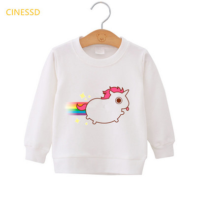 Harajuku Kawaii Cartoon Rainbow Unicorn Print Αστείο παιδικό φούτερ Λευκό Ροζ Κίτρινο Αγόρια Ρούχα Κοριτσίστικα Πουλόβερ με κουκούλα