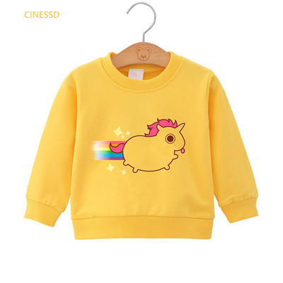 Harajuku Kawaii Cartoon Rainbow Unicorn Print Αστείο παιδικό φούτερ Λευκό Ροζ Κίτρινο Αγόρια Ρούχα Κοριτσίστικα Πουλόβερ με κουκούλα