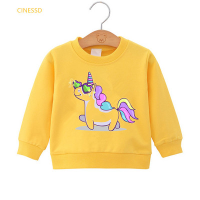 Harajuku Kawaii Cartoon Rainbow Unicorn Print Αστείο παιδικό φούτερ Λευκό Ροζ Κίτρινο Αγόρια Ρούχα Κοριτσίστικα Πουλόβερ με κουκούλα