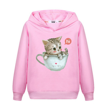 Aimi Lakana Cute Cat Graphic Hoodies Μικρό Κοριτσάκι Μακρυμάνικο Παλτό Φθινοπωρινό βαμβακερό Φούτερ Παιδικά Ρούχα κινουμένων σχεδίων 3-14Τ