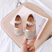 2023 Rhinestones χαριτωμένα κορίτσια Mary Janes για πάρτι γαμήλια παραστάσεις PU Pearls Round-toe Παιδικά παπούτσια Hook & Loop Παιδικά Princess Flat