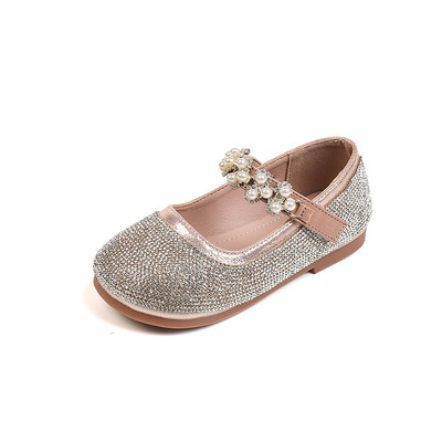 2023 Rhinestones χαριτωμένα κορίτσια Mary Janes για πάρτι γαμήλια παραστάσεις PU Pearls Round-toe Παιδικά παπούτσια Hook & Loop Παιδικά Princess Flat