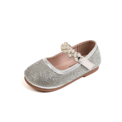 2023 Rhinestones χαριτωμένα κορίτσια Mary Janes για πάρτι γαμήλια παραστάσεις PU Pearls Round-toe Παιδικά παπούτσια Hook & Loop Παιδικά Princess Flat