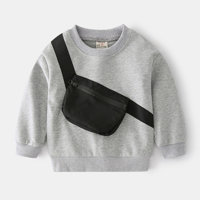 Bērni zēnu sporta krekli pavasara rudens ikdienišķs vienkrāsains tops ar somiņu mazuļiem Kokvilna ar garām piedurknēm bērnu apģērbi zēnu kostīmi