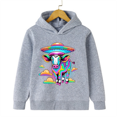 Hanorace cu hanorace Alien Ox Hanorace cu mânecă lungă pentru fete Trening cu animale retro Copii Băieți Alien OZN Haine amuzante de modă pentru copii