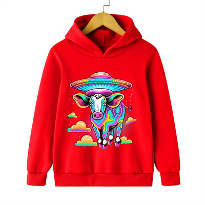 Hanorace cu hanorace Alien Ox Hanorace cu mânecă lungă pentru fete Trening cu animale retro Copii Băieți Alien OZN Haine amuzante de modă pentru copii