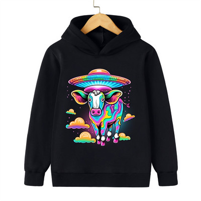 Hanorace cu hanorace Alien Ox Hanorace cu mânecă lungă pentru fete Trening cu animale retro Copii Băieți Alien OZN Haine amuzante de modă pentru copii