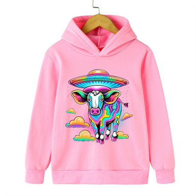 Hanorace cu hanorace Alien Ox Hanorace cu mânecă lungă pentru fete Trening cu animale retro Copii Băieți Alien OZN Haine amuzante de modă pentru copii