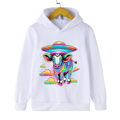 Hanorace cu hanorace Alien Ox Hanorace cu mânecă lungă pentru fete Trening cu animale retro Copii Băieți Alien OZN Haine amuzante de modă pentru copii
