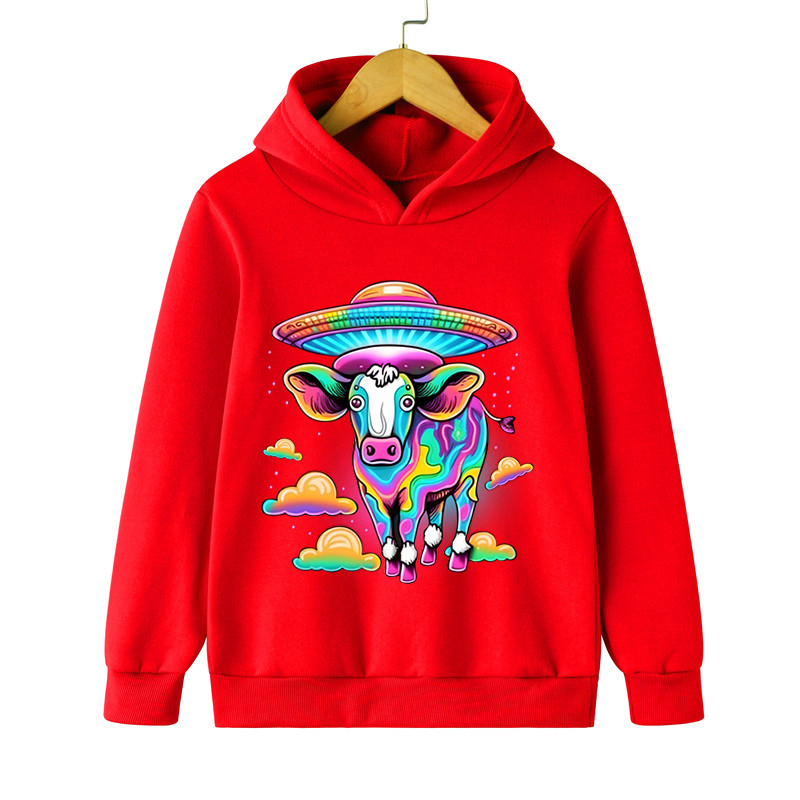Alien Ox Hoodies Duksevi dugih rukava za djevojčice Trenirke s retro životinjama Djeca Dječaci Alien NLO Smiješna dječja modna odjeća