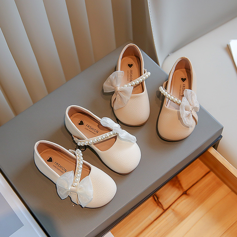 Jesenske cipele s bisernim princezama za djevojčice Nove dječje kožne cipele s mašnom Mekane udobne ravne cipele za vjenčanje za dječje zabave H989