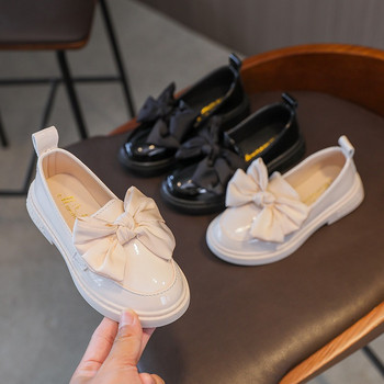 Мокасини за момичета, есенни лачени черни, бели детски обувки с приплъзване, равни обувки 26-36, гумена подметка, нехлъзгаща се детска обувка