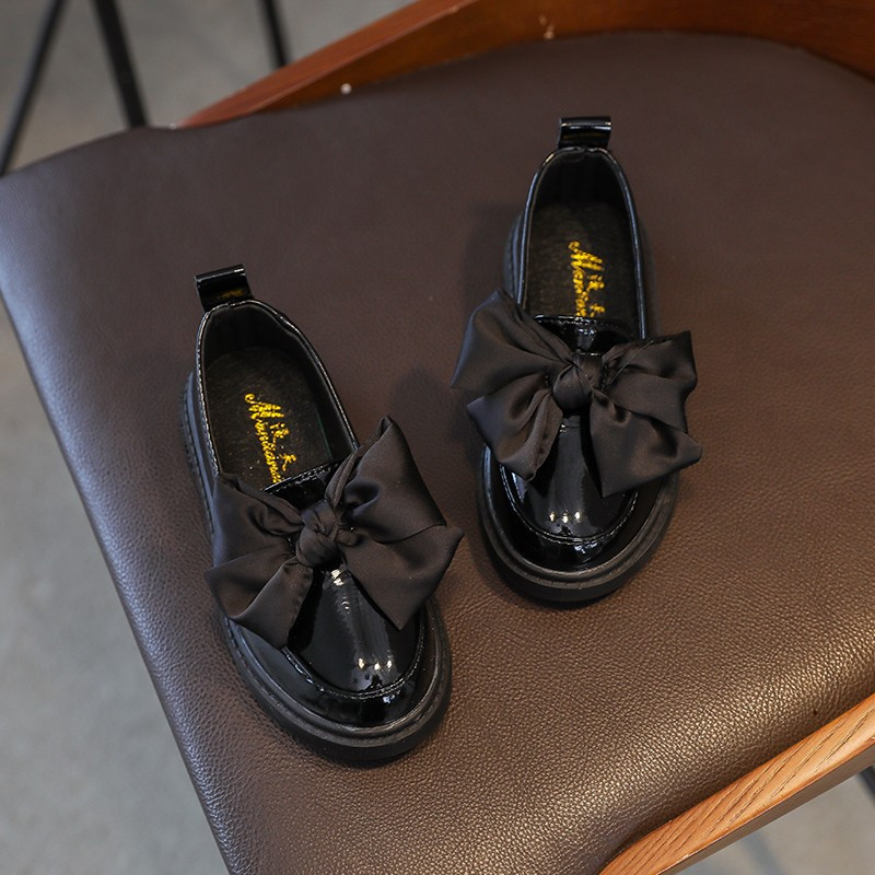 Mokasine za djevojčice Jesenske lakirane crno-bijele dječje ravne cipele s mašnom 26-36 Gumeni potplat Neklizajuća dječja cipela